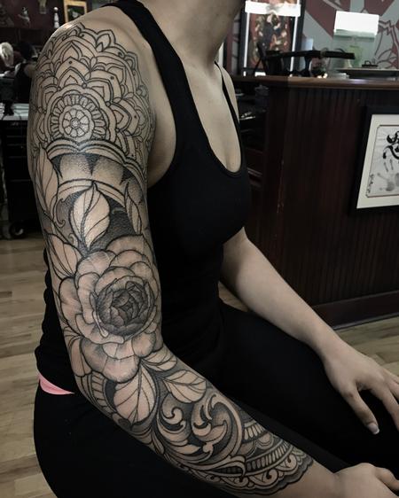 Tattoos - Peony, filigree and mandala sleeve in progress - 125628